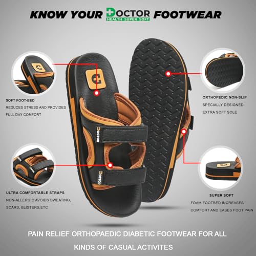 Image of DOCTOR HEALTH SUPER SOFT Men's Casual Slippers with Soft Cushioned Sole, Double Strap with Toe Loop Design, Lightweight Anti-Slip Everyday Wear Slippers for Home and Outdoor Use