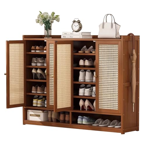 Genérico Zapatero de ratán Estilo rústico con Puertas y estantes Abiertos para recibidor, Pasillo y Sala de Estar (4 Puertas, 7 Niveles)