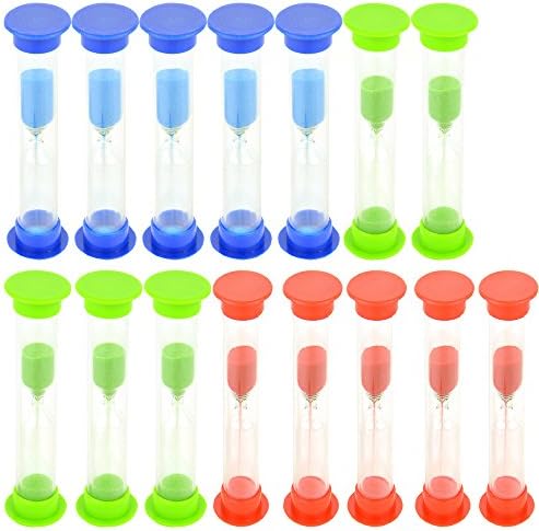 Swity Home 15 Pack 5 Minutes Plastic Sand Timer, Set of 15 (Red, Blue, Green, 15)