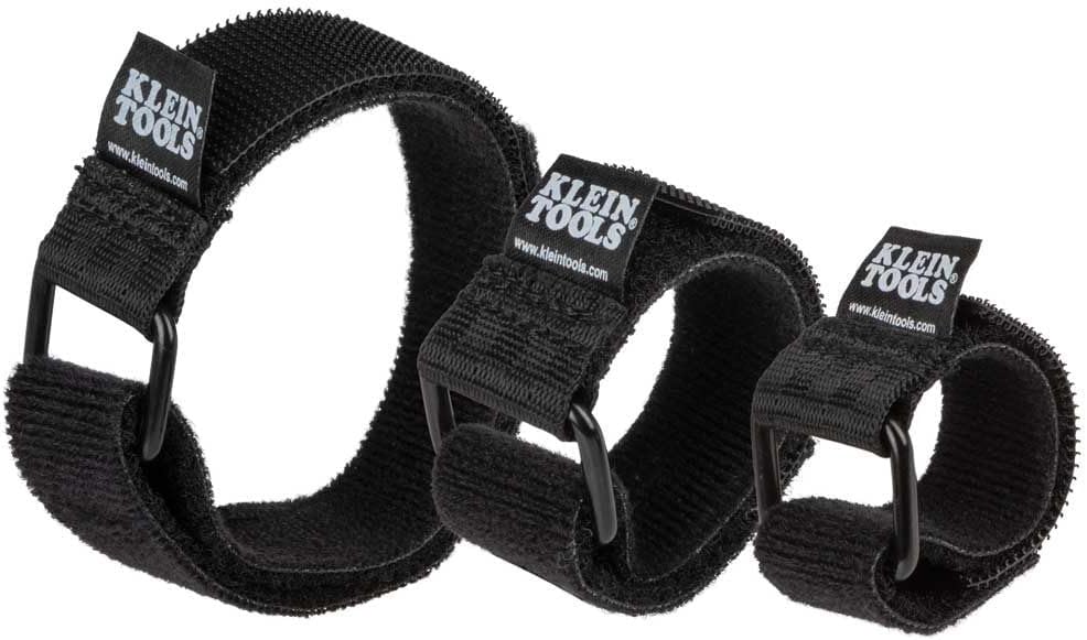 Klein Tools 450-600 Cable Organizer, Hook and Loop Cinch Strap Ties, Includes (2) 6-Inch, (2) 8-Inch, (2) 14-Inch Straps, Black