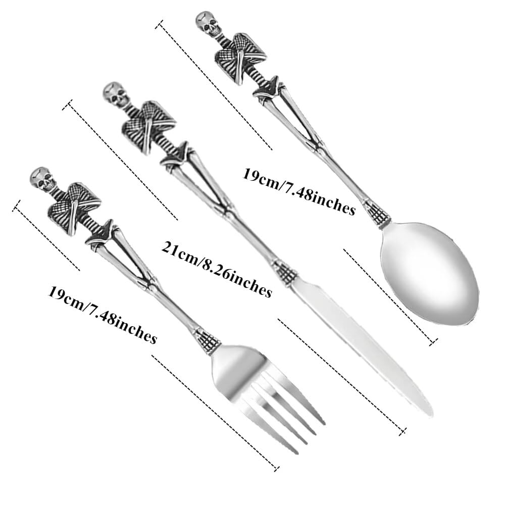 Set di posate scheletriche, cucchiaio forchetta design unico con teschio in acciaio inossidabile per Halloween Pasqua e Natale (scheletro con coltello)