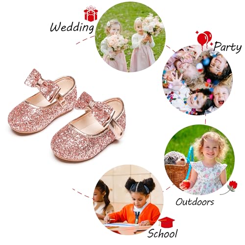 Image of PHIRAMIN Toddler Flower Girl Dress Shoes - Little Girl Mary Janes Flats Wedding