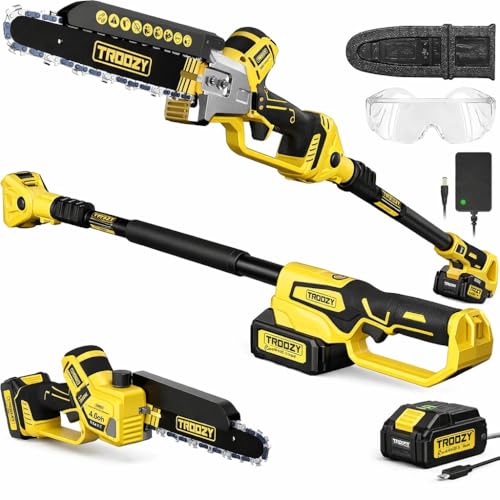 TROOZY Electric 2-in-1 Cordless Pole Saw & 8' Chainsaw, Brushless Pruning Saw with 4.0Ah Battery, Extendable Tree Trimmer for High Branch Pruning & Limb Cutting
