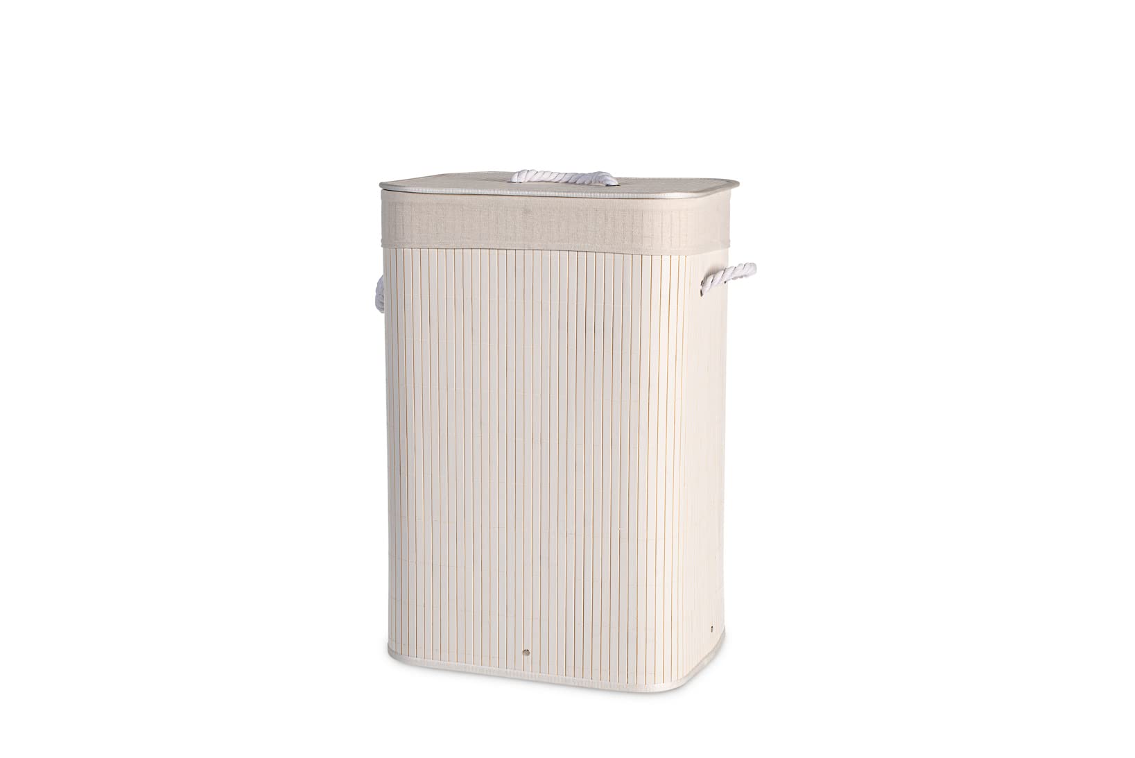 H&H 7101101 Portabiancheria Rettangolare, bambù, Bianco, cm 40 x 30 x 60 H