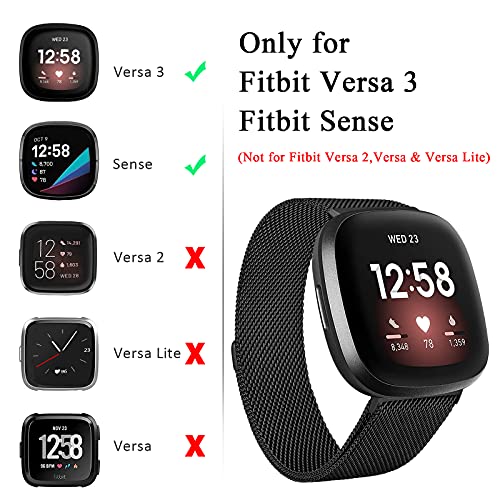 Image of Amzpas Bands Compatible with Fitbit Versa 3 Fitbit Sense, Breathable Stainless Steel Loop Mesh Magnetic Adjustable Wristband for Fitbit Versa 3 / Sense for Women and Men