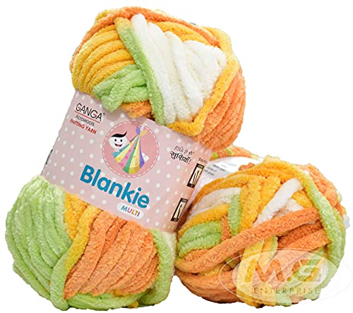 Image of Ganga Knitting Yarn Thick Chunky Wool, Blankie Mango 400 gm Best Used with Needles, Crochet Needles Wool Yarn for Knitting, with Needle. by Ganga F