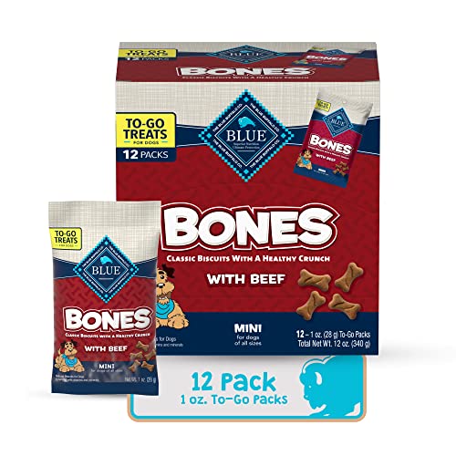 Image of Blue Buffalo Bones Natural Crunchy Dog Treats to-GO, Mini Dog Biscuits, Beef 1-oz Bags (Pack of 12)