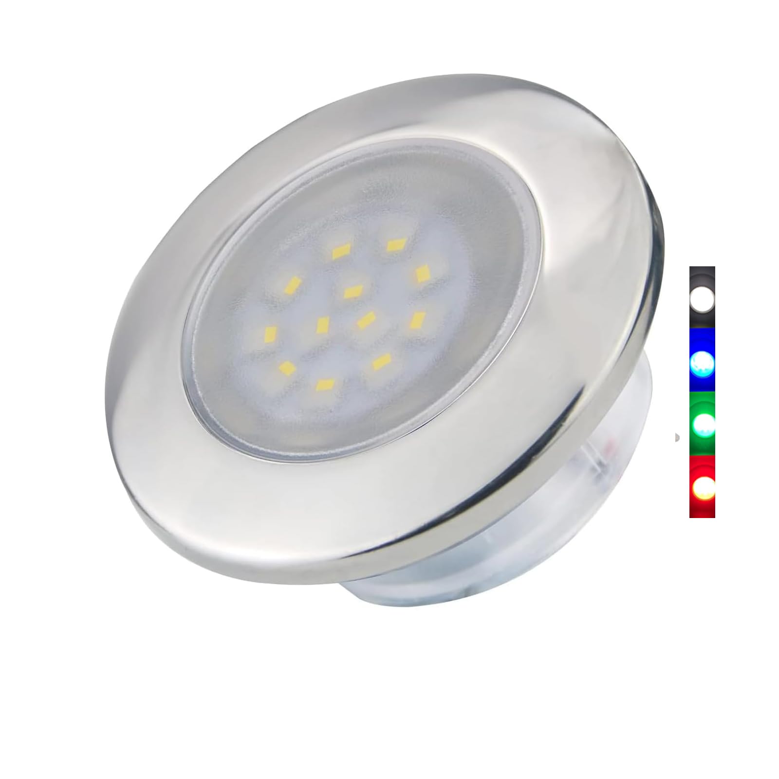 LED Marine Boat Courtesy Lights with RGBW Waterproof Stainless Steel Flush Mounting 12 Volts One Piece 2.76 Inches