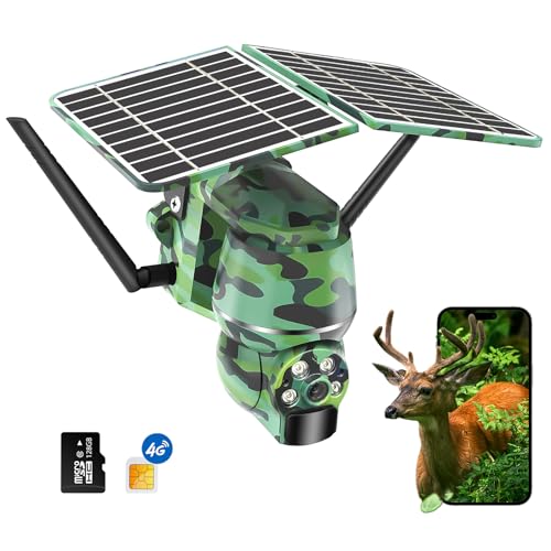 LETTON Trail Camera, 4G LTE Cellular Trail Cameras HD Photo and Video with SIM & 128G SD Card, Game Hunting Camera Night Vision Solar Trail Camera Waterproof for Wildlife Reconnaissance Home Security