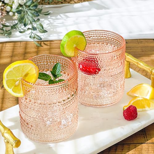 Image of Kate Aspen Rose Gold Cups Pink Hobnail Beaded Drinking Glasses Set of 6-10 oz Vintage Glassware Set Cocktail Glass Set, Juice Glass, Water Cups | Makes A Great Hostess Gift, Gift for New Home Owners