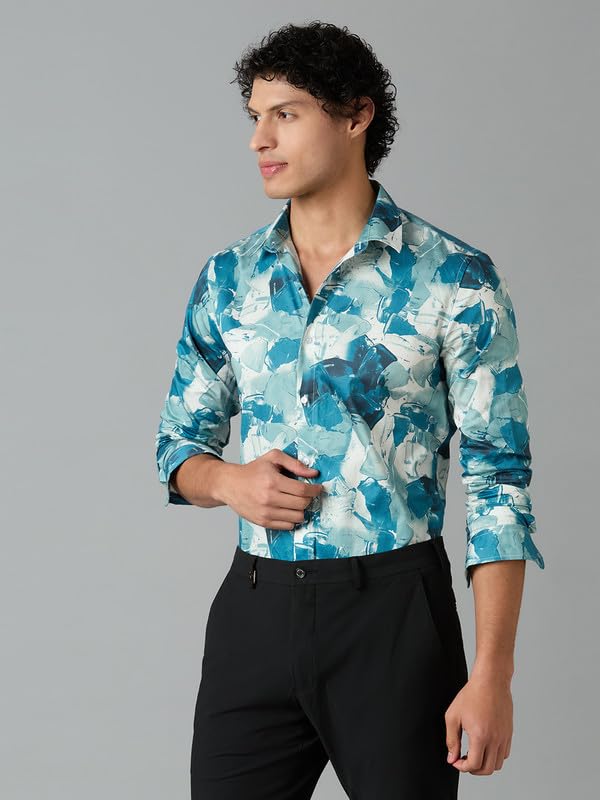 Image of Men's Printed Regular Fit Full Sleeves Cotton Formal Shirt