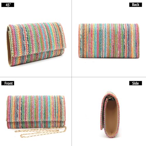 Image of Fozehlad Straw Clutch Purse for Women, Woven Straw Beach Crossbody | Raffia Envelope Wallet, Fold Over, Chain Shoulder Bag