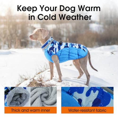 Image of Lelepet Dog Winter Coat with Harness, Waterproof Reflective Camo Jacket