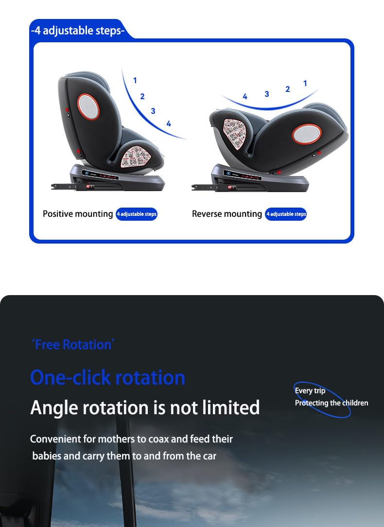Seggiolino auto per Bambini con Rotazione 360°, Regolabile Rivolto in e posteriore seggiolino, Cuscino testa regolabile, Altezza e inclinazione regolabili (Grey without Pedal stand)