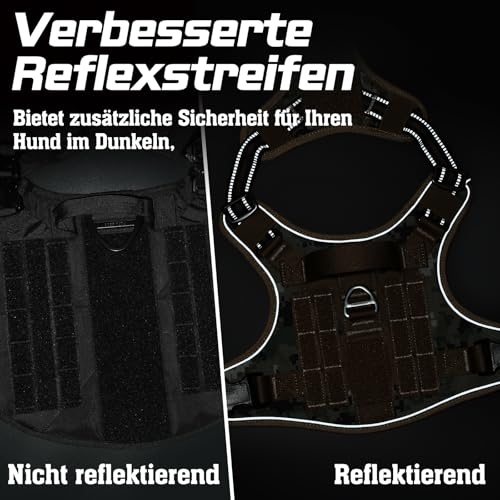 rabbitgoo Hundegeschirr Mittelgroße Hunde, Anti Zug Geschirr Hund Verstellbar mit Griffe Verbreitert, Robust Taktisches Hundegeschirr mit Metallschnallen zum Wandern(M, Camouflage Braun)