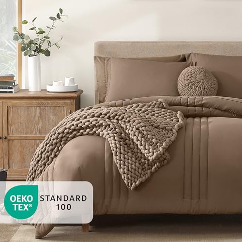 Image of Monbix King Size Comforter Set - 7 Pieces Bed in a Bag King, Raw Umber King Bedding Sets with Comforter, All Seasons Comforter Bed Set with Sheets, Pillowcases & Shams
