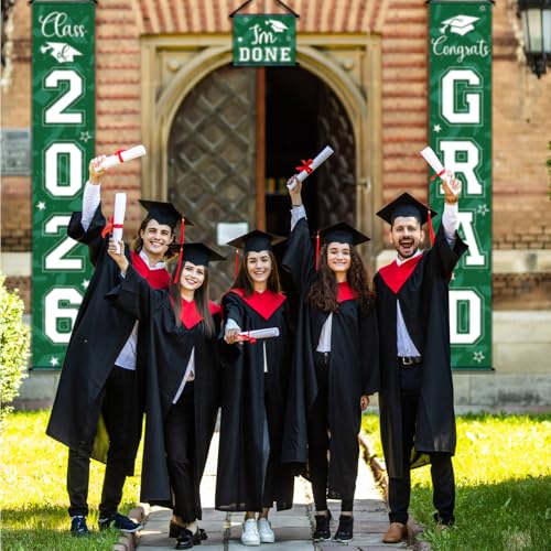 Image of Moukeren 3 Pieces 2026 Graduation Party Decorations Graduation Porch Sign Class of 2026 Grad Hanging Porch Banner Backdrop Door Sign for Grad Party Home Door Wall Decor(Green)