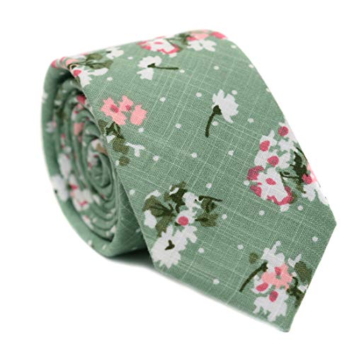Image of JESLANG Men's Cotton Printed Floral Tie 2.56 inch Skinny Narrow Necktie Various Designs