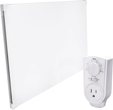 EconoHome Wall Mount Space Heater Panel - with Thermostat and Heat Guard Cover - 400W Convection Heater - for 120 Sq Ft Room - 120V Electric Heater - Updated Model