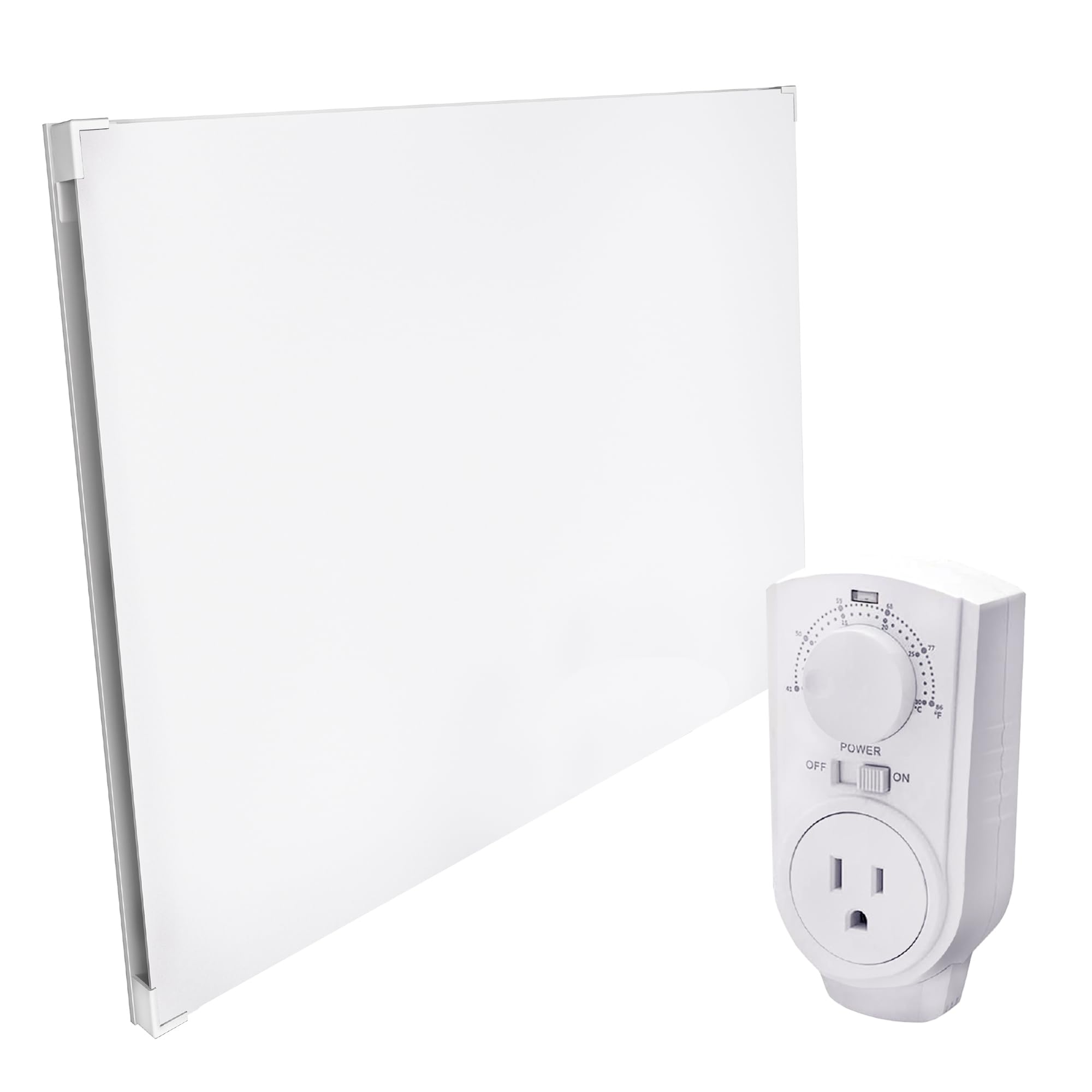 EconoHome Wall Mount Space Heater Panel - with Thermostat and Heat Guard Cover - 400W Convection Heater - for 120 Sq Ft Room - 120V Electric Heater - Updated Model