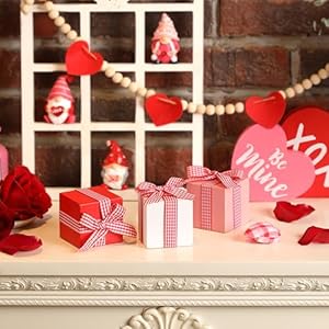 Valentine's Day Tiered Tray Decor, 3 Pcs Mini Wooden Presents, Farmhouse Valentine's Day Home Decor with Bowknot, Valentine's Day Centerpiece for Table Valentines Day Tiered Tray Decor 3 Pcs Mini Wooden Presents Farmhouse Valentines Day Home Decor with Bowknot Valentines Day Centerpiece for Table