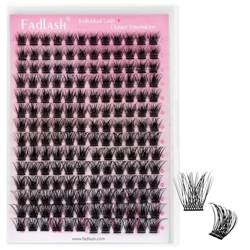 FADLASH Lash Clusters Natural Eyelash Clusters DIY D Curl Cluster Eyelash Extensions 10-16mm with Soft Thin Band Reusable Individual Lashes for Self Use (WL02, 10-16mm)