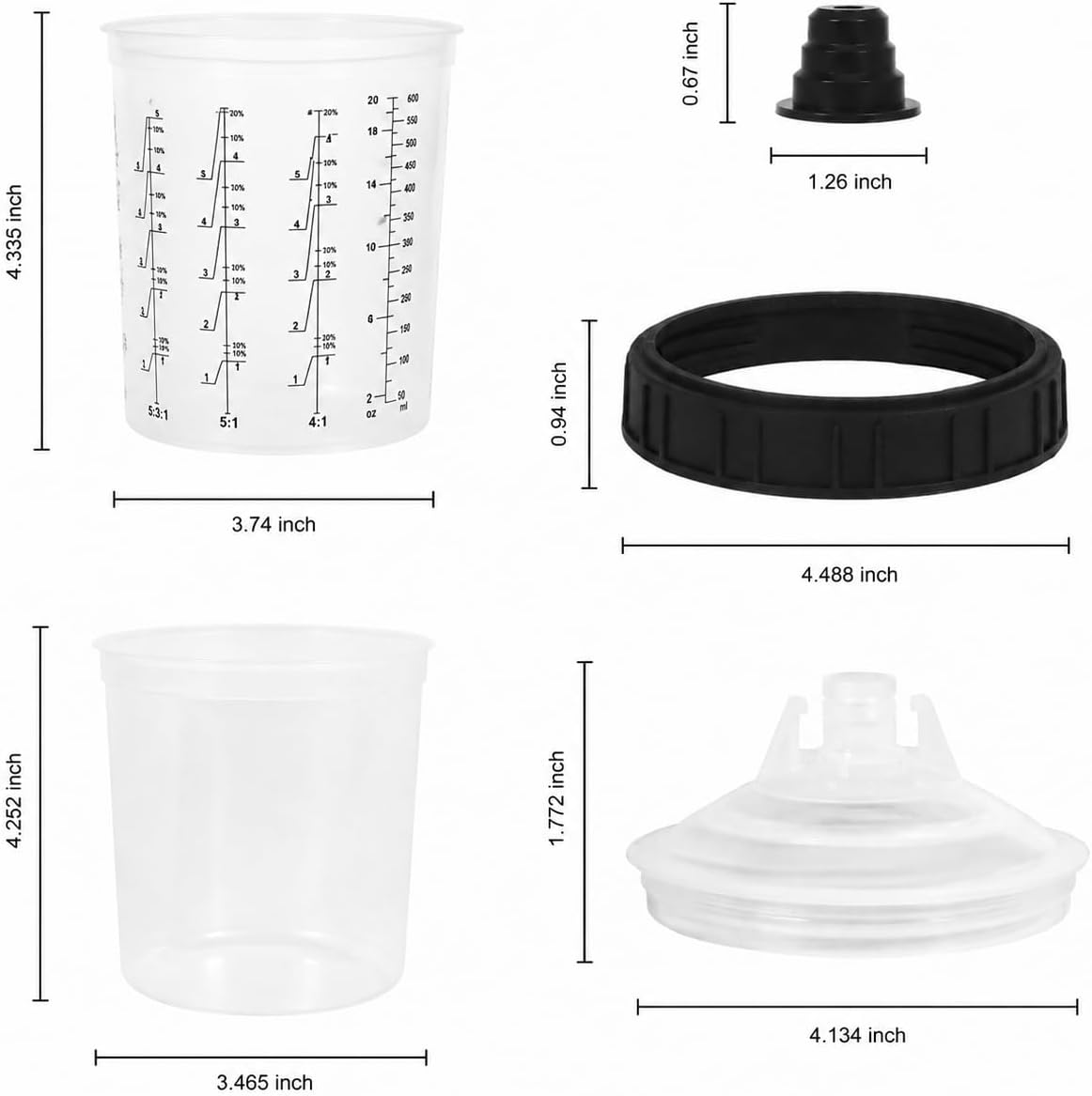Disposable Paint Spray Gun Cup, Paint System for LVLP and HVLP Paint Spray Paint Gun,(400ml) Kit with 50 Cups and Lids System, 20 Plugs System,2 Cup Adapter and 1 Retainer Ring