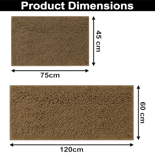 Image of LUXEHOME International Bath Mats for Bathroom Anti Slip Microfiber Chenille Super Absorbent Quick Dry Water Soak Floor Mat for Home Kitchen Door (45x75cm 60x120cm Chocolate) Pack of 2