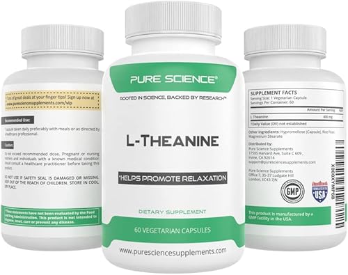 Miniatura 2 de Pure Science Suplemento de L-teanina 400mg - Promueve la relajación y el manejo saludable del estrés - 60 cápsulas vegetarianas