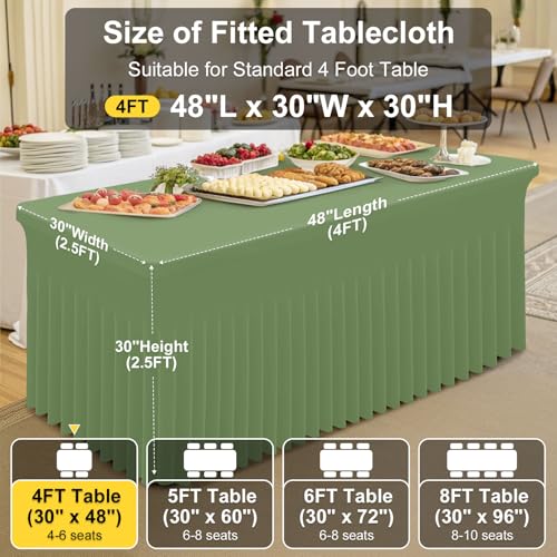 Image of Smiry 2 Pack Spandex Elastic Fitted Table Cloth Skirt for 4FT Table | Stretch Washable Table Cloth, Banquet Table Cover for Wedding, Party, Indoor & Trade Shows, (Sage Green, 48Lx30Wx30H)