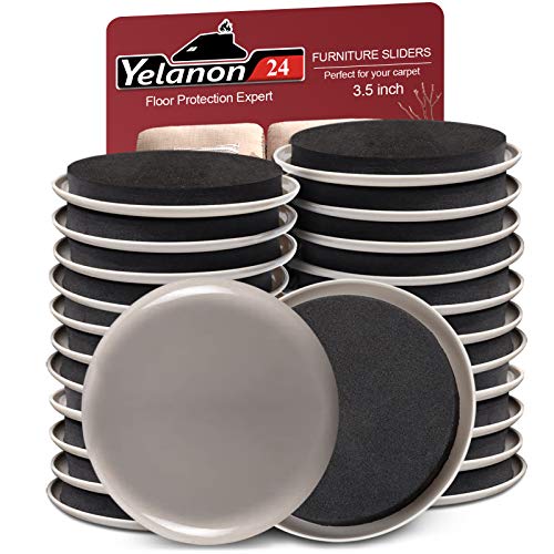Yelanon Furniture Sliders 24pcs - 3 1/2â€ Furniture Sliders for Carpet Reusable Furniture Moving Pads Heavy Duty Furniture Movers Kit, Protect All Carpet Surfaces, Move Heavy Furniture Easy and Quickly