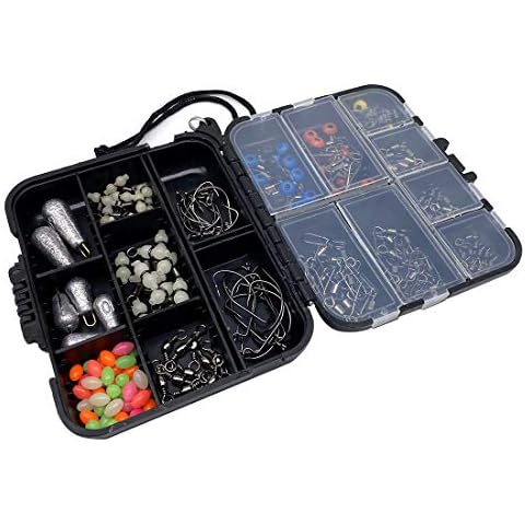 Fishing Tackles Assortment/Fishing Hooks/Fishing Beads/Fishing Sinker/Fishing swivels/Luminous Bead Gourd/Fishing connector-176pcs Box Pack Cover