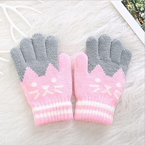 Warme Kinderhandschuhe Mit Kätzchen-Druck – Strickhandschuhe Für Herbst & Winter, Für Mädchen & Jungen 4-8 Jahre