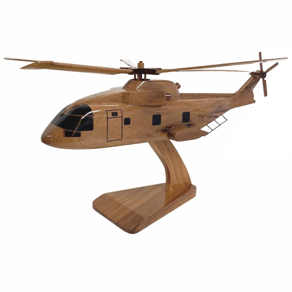 The Wooden Model Company Ltd Natural With Black Detail. Merlin Raf Helicopter/Agustawestland Aw101 - Military Aircraft - Executive Wooden Desktop Model (Mahogany)