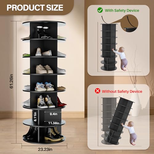 Image of Rotating Shoe Rack Tower, 7-Tier Spinning Rack, Lazy Susan Shoe for Entryway (7-Tier Black)