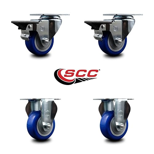 Vista 55 de Rueda rígida de poliuretano con rueda azul de 3 pulgadas, capacidad por rueda, 300 libras de capacidad por rueda, marca Service Caster Rígido - Sin