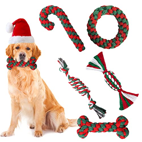 BINXWA 5 Stück Hundespielzeug Weihnachten,Hundespielzeug Kauen Naturbaumwolle Hundespielzeug Seil Hundespielzeug Zuckerstange für Kleine und Mittlere Hund Geschenk Weihnachten