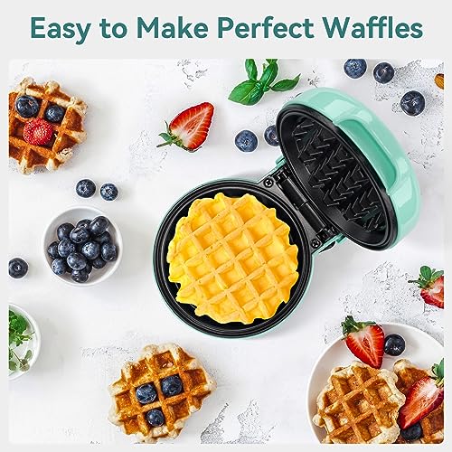 SNAILAR Piastra per Waffle, Mini Macchina per Waffle, 550W Waffle Maker con Rivestimento Antiaderente, Temperatura Automatica, Design Compatto, Verde - immagine 6