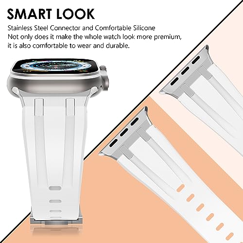 NewWays Silicone Strap Compatible with Apple Watch 42mm(Series 11/10) 41mm 40mm 38mm,Metal Connector Sport Straps Replacement Band for iWatch Series 11 10 9 8 7 6 SE 5 4 3 2 1,White/Silver Connector - Image 4