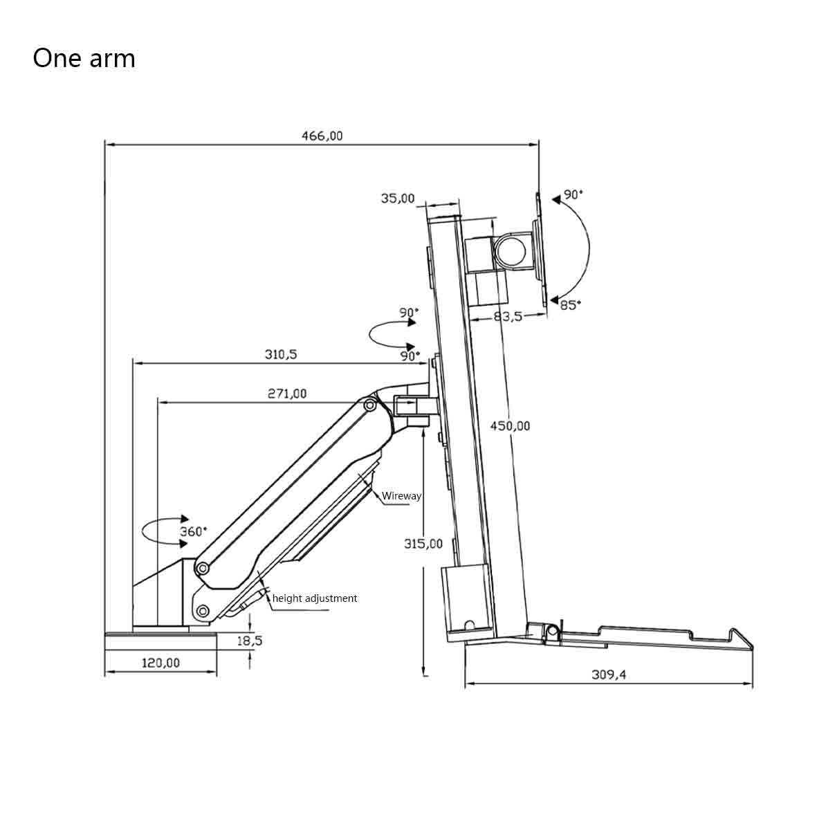 Supporto Monitor Supporto for monitor a braccio singolo in argento con vassoio for tastiera regolabile for schermi da 15 a 32 pollici, capacità di peso 25 kg Accessori da scrivania