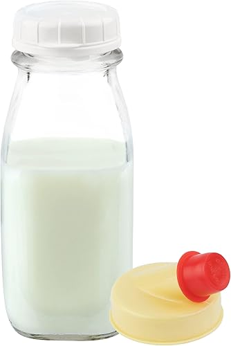 Miniatura 1 de Kitchentoolz Jarras de leche cuadradas de vidrio de 12 onzas con tapas, recipiente de leche perfecto para refrigerador, botella de leche de vidrio