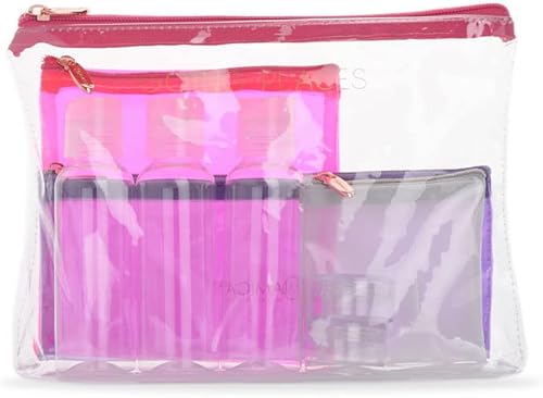 MIAMICA Kit de botellas de viaje y neceser para mujer, 12 piezas, talla única, Rosado, Tsa