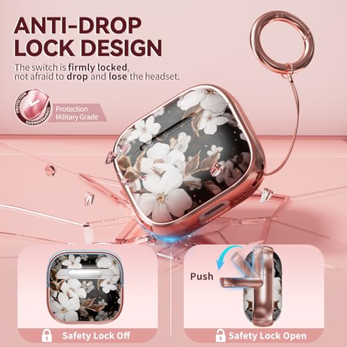 Image of Inesore for AirPods 4 Case Cover 2024 with Lock-Black Gold Flower | Two-Piece Design,with Gold Keychain & Cleaning Pen,Support Wireless Charging,Cute Luxury Case for Women Girly