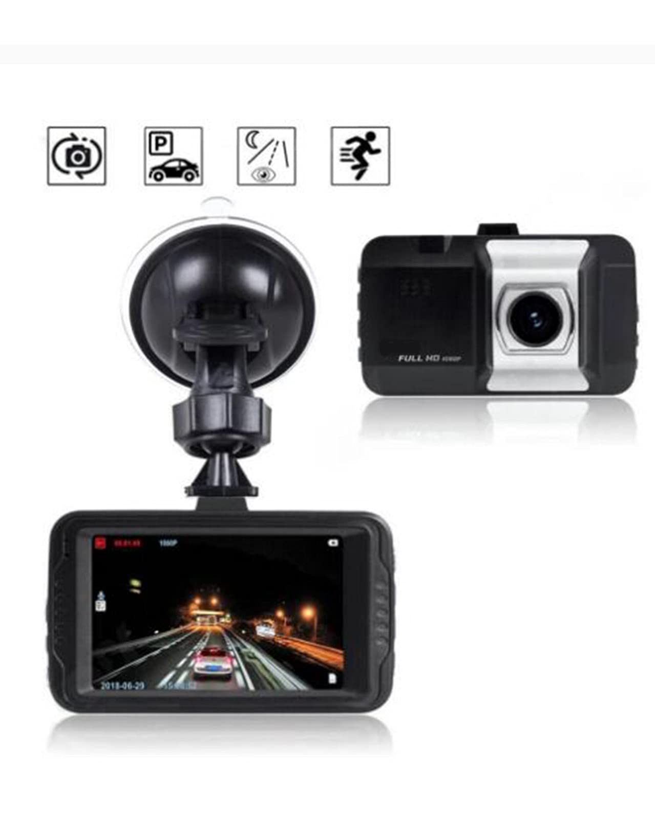 3 "Ekran Rejestrator Jazdy 170 ° Noktowizor w podczerwieni Rejestrator jazdy Kamera samochodowa Samochód DVR Box Ładowarka samochodowa