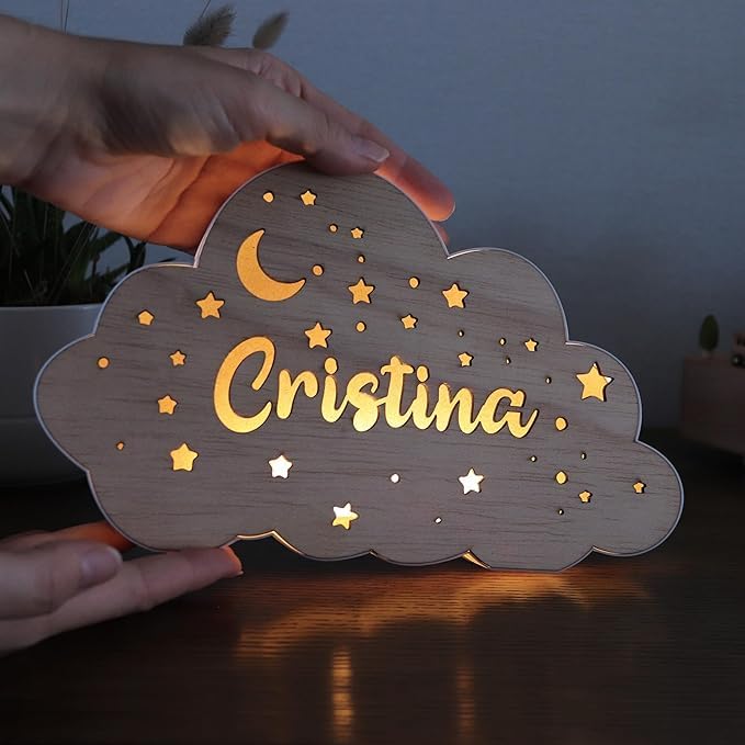 Lampara personalizada en forma de Nube para bebes y niños - Mesita Quitamiedos de noche Regalos Cumpleaños bebe recien nacido comunion decoracion habitacion luz quitamiedos infantil niño niña