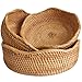 Rattan Bread Basket, Hand Woven Fruit Basket, Wicker Serving Basket Bowl, Decorative Baskets for Kitchen Counter Organizing, Set of 3 (Wave)
