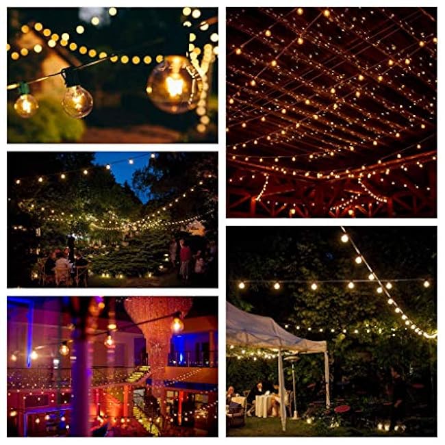 Hometown Evolution, Inc. 50 Foot G40 Globe String Lights with Clear Bulbs and Black Wire (+ 2 Free Spares) for Patio Deck Cafe Bistro and Outdoor Lighting