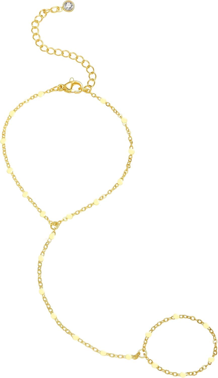 Hand Chain Gold Bracelets for Women Dainty Gold Plated Finger Ring Zircon Adjustable Hand Chain Jewelry for Women Trendy Bracelets for Women Trendy Gold Hand Chain