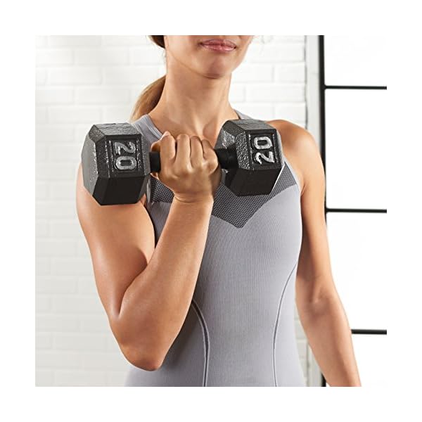 Amazon Basics Cast Iron Hex Dumbbell Weight, 11.3 x 5 x 4.3 Inches, 25 Pounds, Black