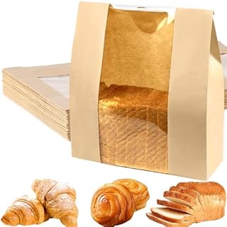 100 Pack Paper Bread Bags for Homemade Bread, Paper Bags for Sourdough, Kraft Paper Bakery Bag,Suitable for Storage Cookies & Snacks,Parties, Weddings(35 x 21cm)